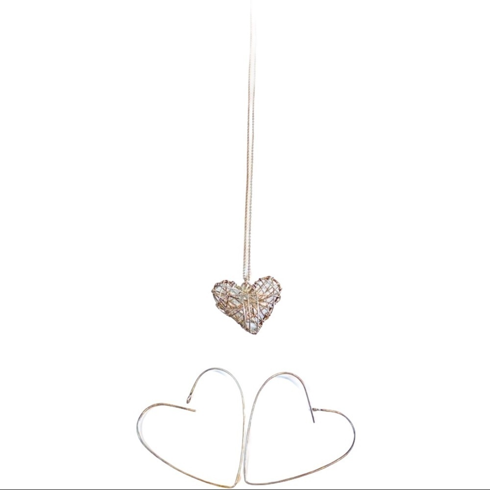 Vintage Wire Heart Necklace & Earrings Industrial